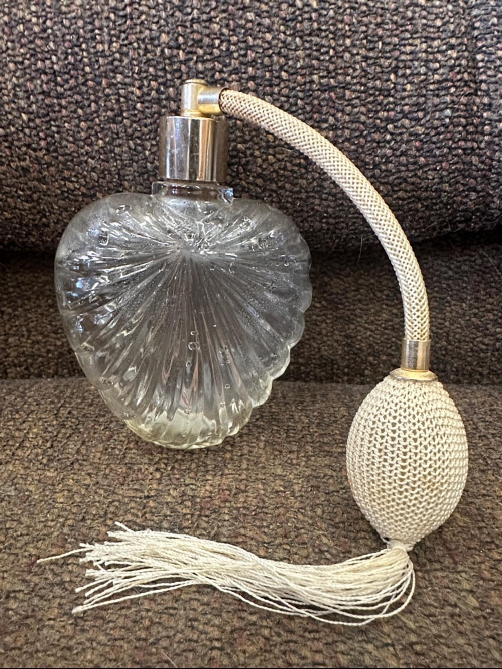 Vintage Colony lead crystal Heart-Shaped Atomizer with Ivory Bulb
